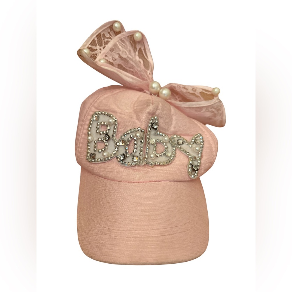 Pink “Baby” Cap with Lace Bow